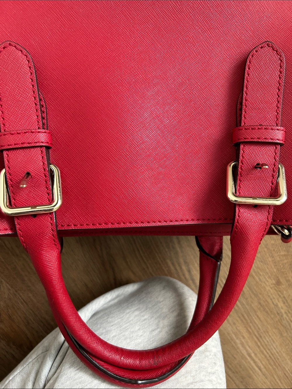 kate spade red leather structured satchel with gold hardware - Picture 4 of 7